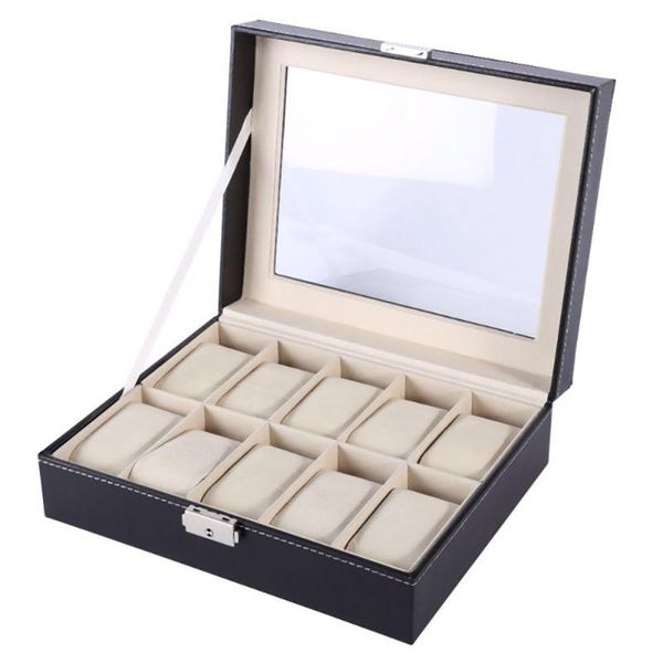 

watch boxes & cases 6/10/12 slots travel box superior pu leather storage case display organize, Black;blue