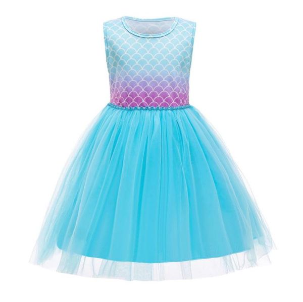 

girl's dresses kids princess dress fish scale print round collar sleeveless one-piece sundress for summer blue 2-7 years, Red;yellow
