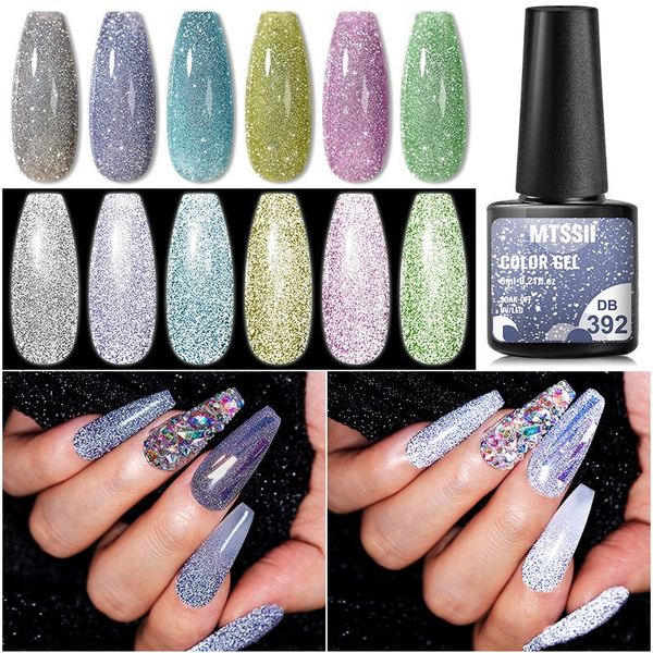 

nail gel mtssii 2/4/6 reflective set glitter flash laser polish semi permanent manicure varnish soak off base top, Red;pink
