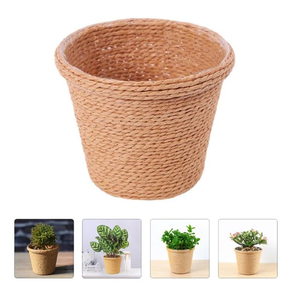 

1pc home decor retro storage straw flowerpot multipurpose flower planter (khaki) baskets