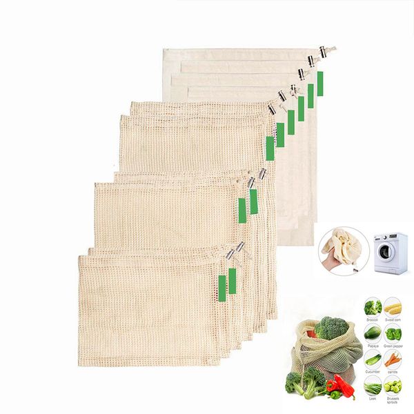 Compras de malha de algodão reutilizável Produzir bolsas de saco de frutas sacos de legumes de armazenamento doméstico Pocket Pocket Wh0031