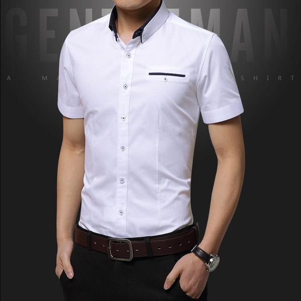 

spring summer casual shirt men mens dress shirts solid slim fit short sleeve men's asian size 4xl 5xl, White;black