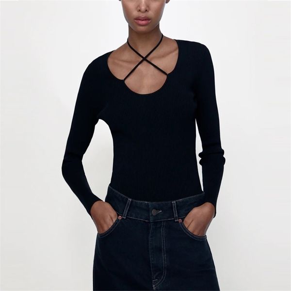 

fit knit sweater women long sleeve adjustable tied wide neckline female fashion autumn streetwear knitted sweaters 210524, White