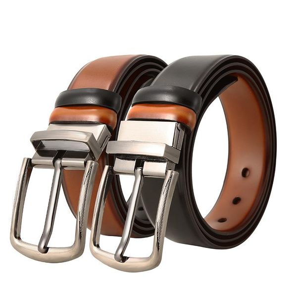 

belts trend belt gentleman male pu rectangular alloy pin buckle rotating double-sided usable business casual, Black;brown