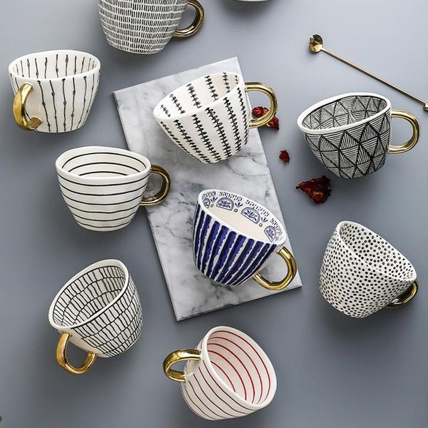 

mugs mug cup creative geometric ceramic with gold handle handmade coffee cups irregular shaped tea milk unique gifts home decor
