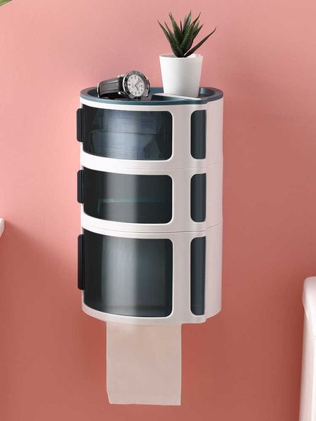 Ücretsiz Yığın Katmanları Sürgülü Pencere Duvara Monte Su Geçirmez Banyo Tuvalet Kağıt Tutucu Raf Kozmetik Masaüstü Saklama Kutusu 210709