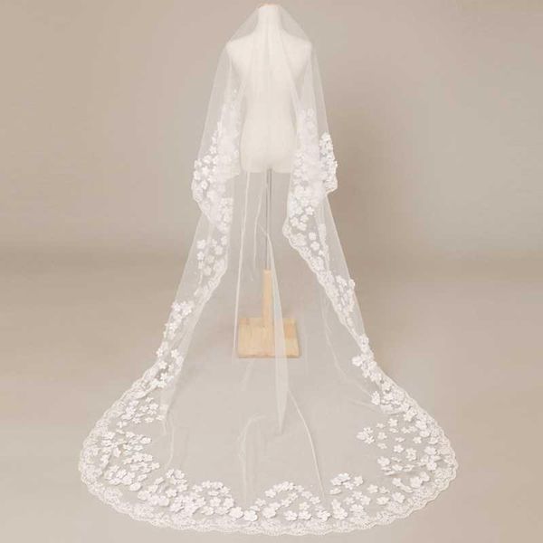 

bridal veils 3 meters one layer veil with flowers beading wedding accessories bride mantilla, Black