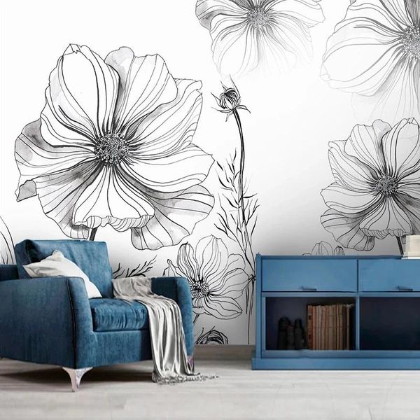 

wallpapers custom 3d self adhesive wallpaper modern hand painted plain color floral mural creative living room sofa bedroom decor painting