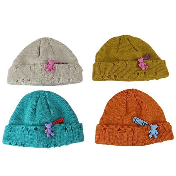 

brand caps hat female autumn and winter warm wool hat lovely sweet bear knitted cold men's fashion trend new style, Blue;gray