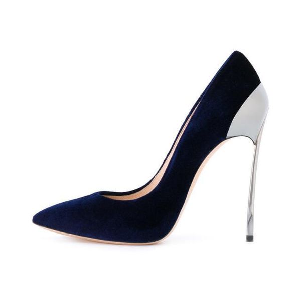 

dress shoes fashion woman pointed toe metal spike high heel lady velvet heels, Black