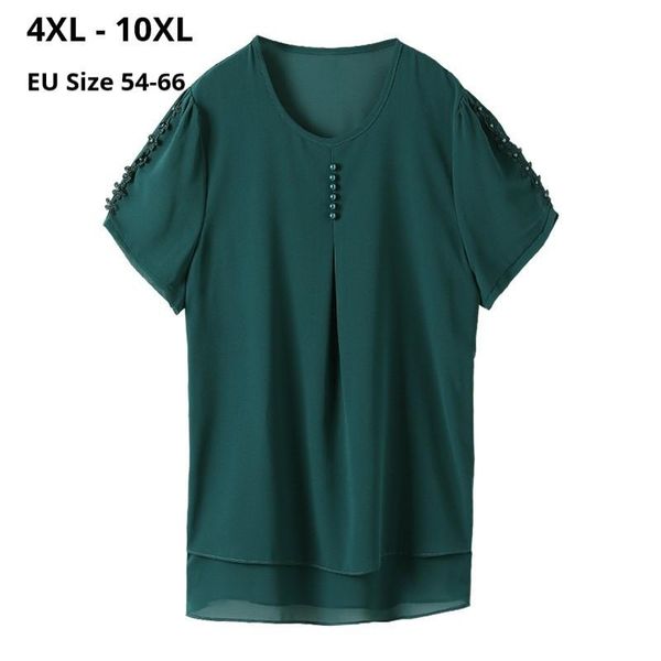 

plus size t-shirt 10xl 8xl 6xl 4xl women short sleeves summer t-shirts femme 2021 elegant dk green chiffon slim for mujers, Black