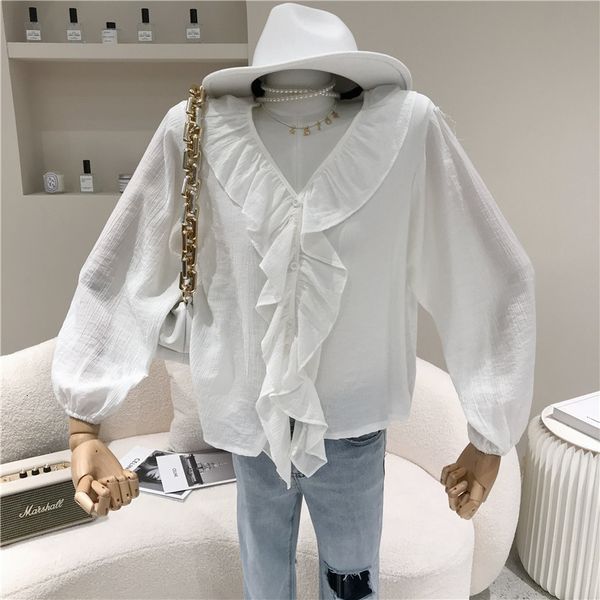 

blouses summer female niche fashion v-neck shirt plied chiffon design, White