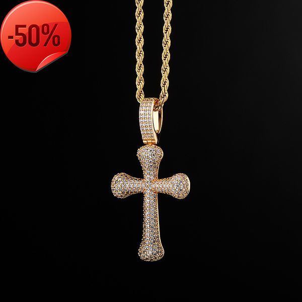 

hip hop zircon cross pendant necklace for men and women, Silver