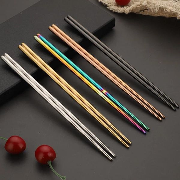 

pair stainless steel chopstick metal multicolor tableware silver gold wedding party festival supplies chopsticks