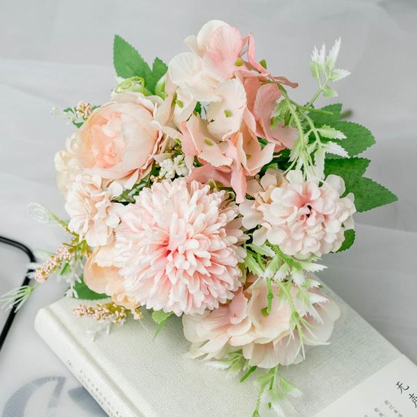 

decorative flowers & wreaths artificial hydrangea bouquet silk blooming fake peony bridal hand flower roses wedding party centerpieces decor