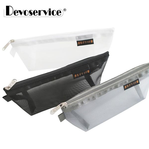 

1pcs simple translucent mesh pencil case pure stationery boat shape pen bag storage organizer office school supplies bags