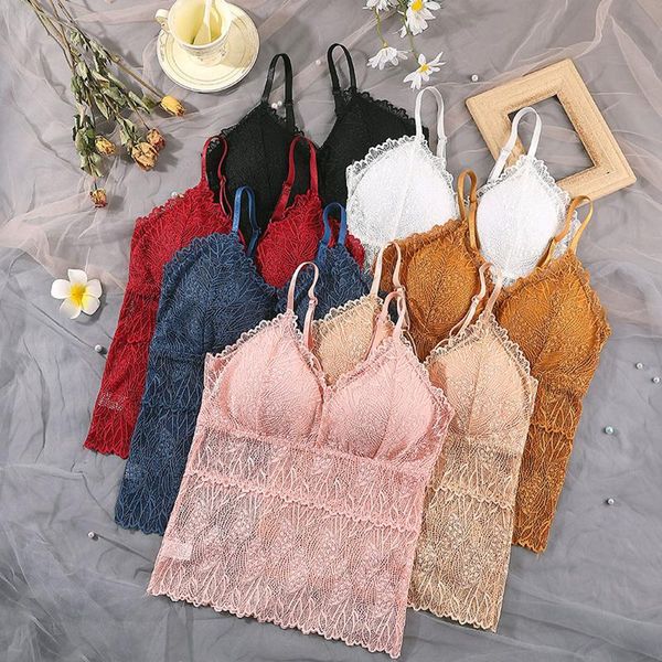 

bras women's tank lingerie lace tube beauty back underwear female push up basic bra with chest padded hollow camisole, Red;black
