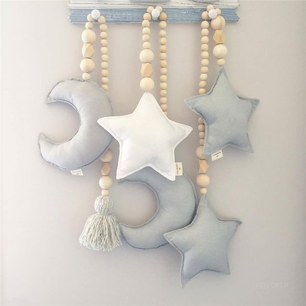 

nordic style wooden beads decoration moon star heart ornaments dream catcher kids room wall hanging tents decorative t9i001271