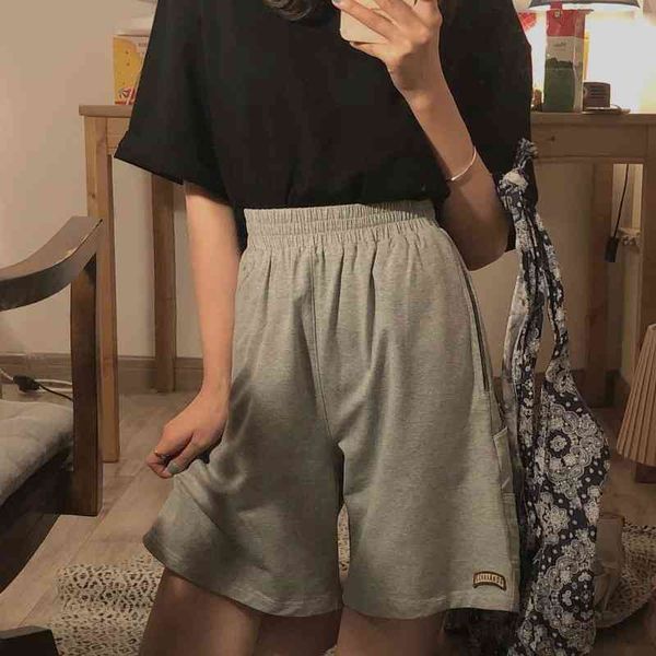 

casual sports pants women's spring and summer korean version of loose high waist straight shorts slim 210429, Blue