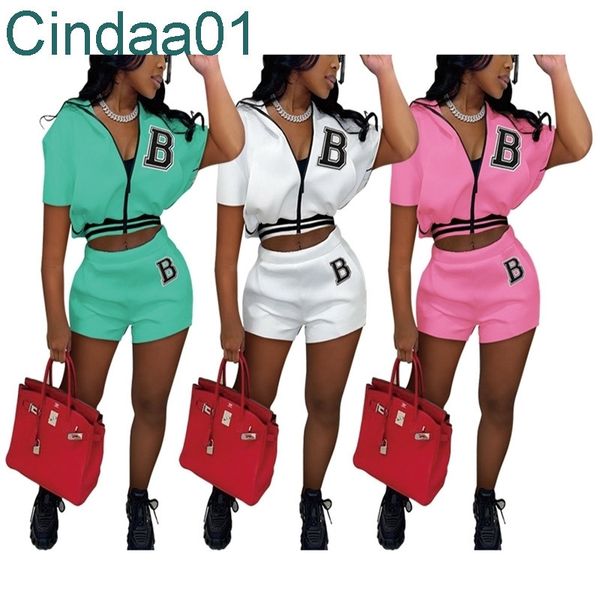 

women tracksuits two piece set designer sportswear 2022 spring summer letter printed zipper t-shirt and shorts casual sportwear 3 colours, Gray
