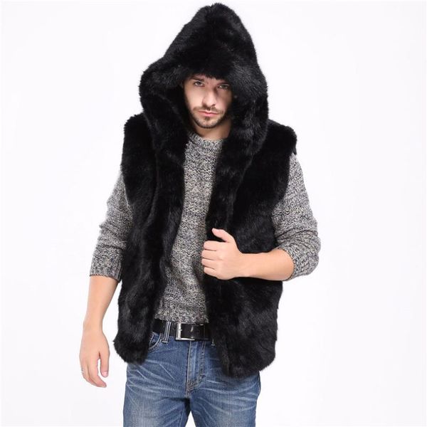 

men's vests lanshifei 2021 est fashion fur vest men winter thicken faux waist coats windproof male jaqueta masculina sleeveless coat, Black;white