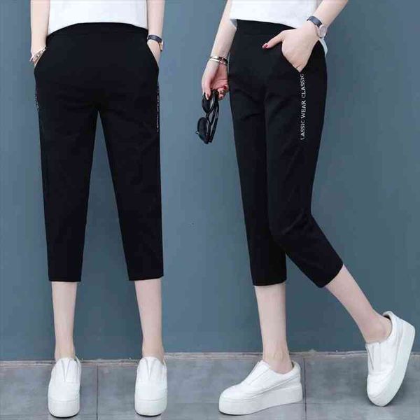 

spring and summer loose harem womens capri plus size casual sweatpants pantalones de mujer, Black;white