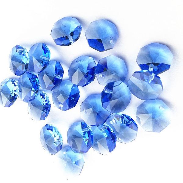 

chandelier crystal 100pcs/lot light blue color 14mm glass octagon beads in one hole for diy curtain supplies