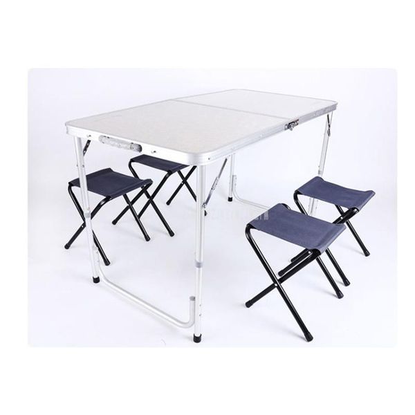 

portable outdoor camping folding table with 4pcs stool aluminium alloy ultra-light foldable tables desk for hiking picnic 120*60 camp furnit