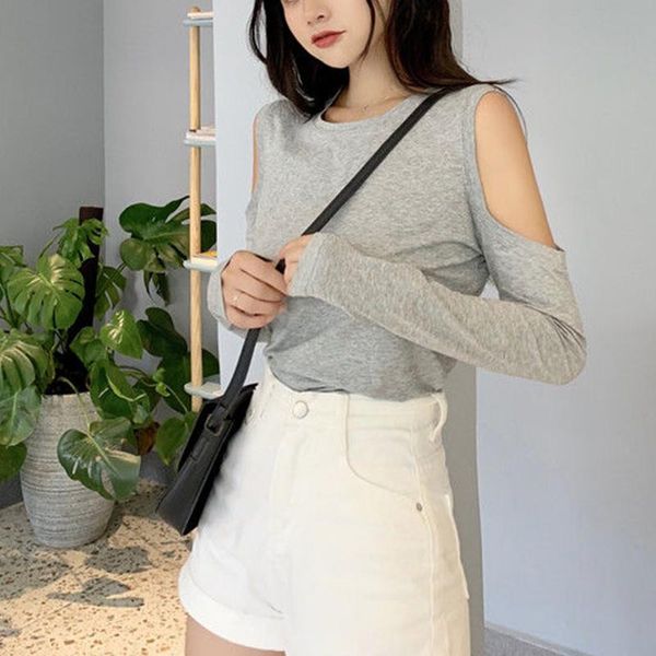 

women's t-shirt women harajuku white shirt basic slim long-sleeved off-the-shoulder female slimming bottoming clothes