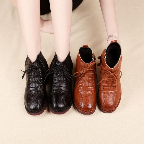 

boots swonco women high ankle platform winter warm shoes genuine leather snow fur cotton padded1 fn8n, Black