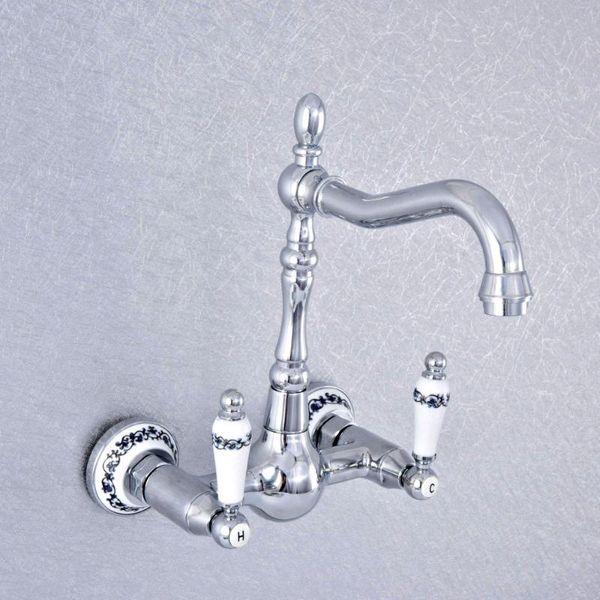 

double handle wall mounted kitchen faucets chrome brass dual hole bathroom cold and sink basin mixer tap tsf552