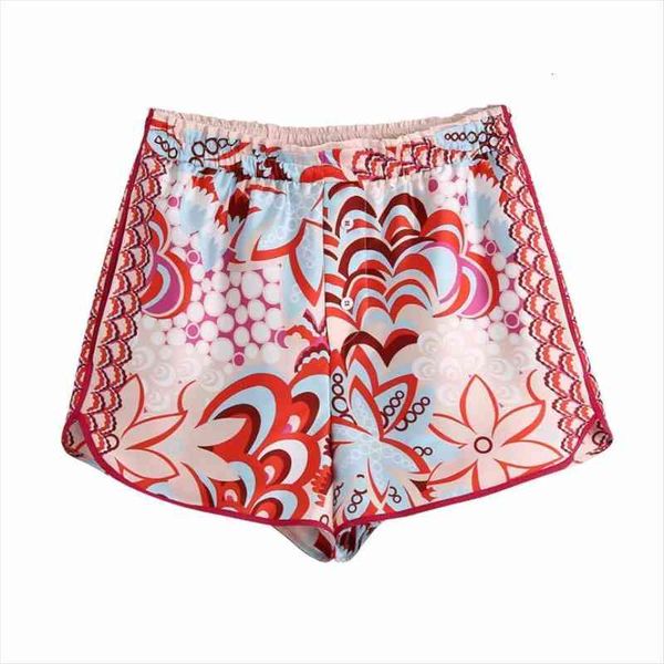 

summer placement print elastic waistline womens short casual vintage loose clothes p2078, White;black