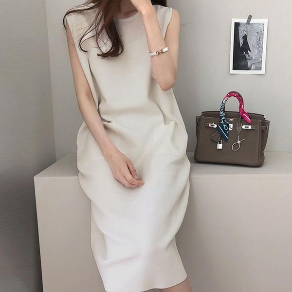 

casual dresses autumn women dress simple design japan female clothes elegant korean office lady sleeveless loose midi 2021 fashion, Black;gray