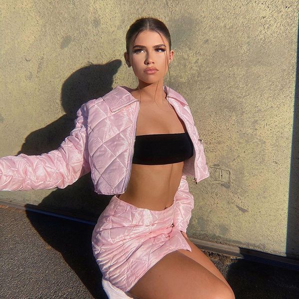 

winter set fine fashion cotton jacket and skirt define female design, Black