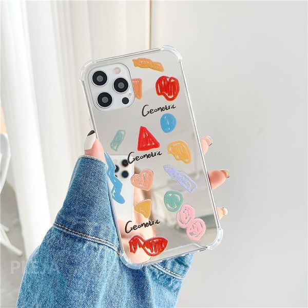 

cell phone pouches cute color geometry mirror silver soft case for 12 mini 11 pro max 7 8 plus x xr xs se 2021 cover fashion