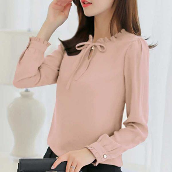 

spring autumn women chiffon blouse casual long sleeve slim shirts fashion leisure shirt bow office ladies black white women's blouses