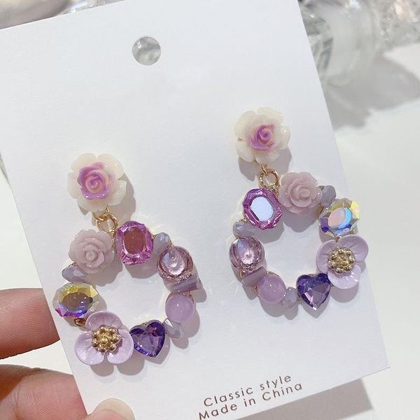 

stud 2021 arrival 14k real plated flower earrings for women luxury jewelry zircon heart, Golden;silver