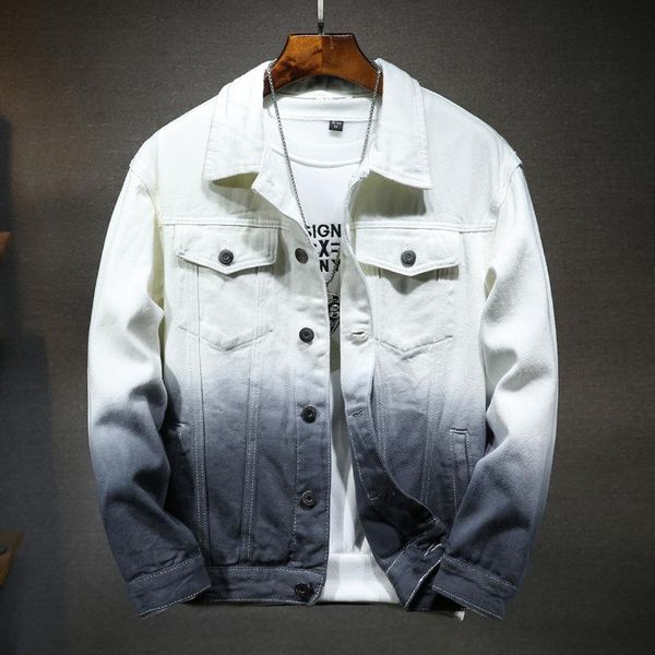 

men's gradient color jacket spring/autumn 2021 denim with holes washed men bomber jackets for, Black;brown