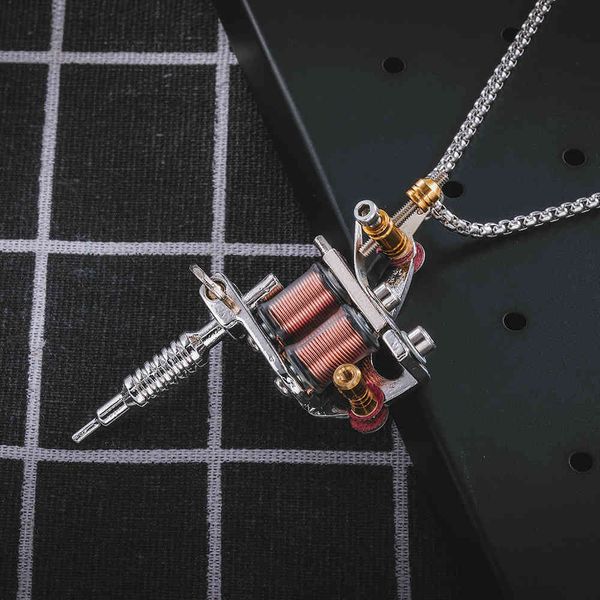 

fashion brand detachable mini tattoo machine pendant street hip hop men's titanium steel necklace, Silver