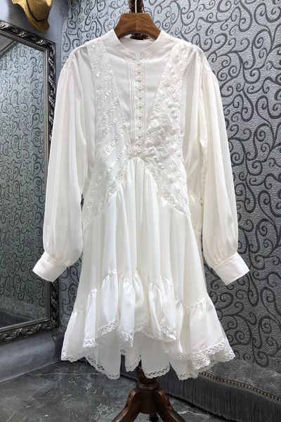 

lantern sleeve lotus leaf swing french dress womens autumn european and american new temperament skirt 10d, White;black