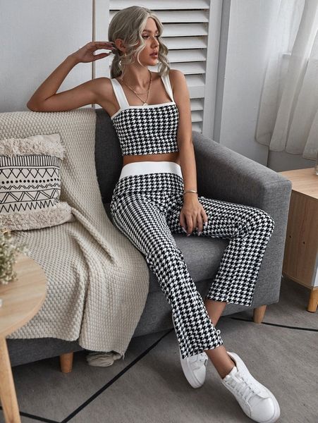 

houndstooth cami with pants 77dd#, White