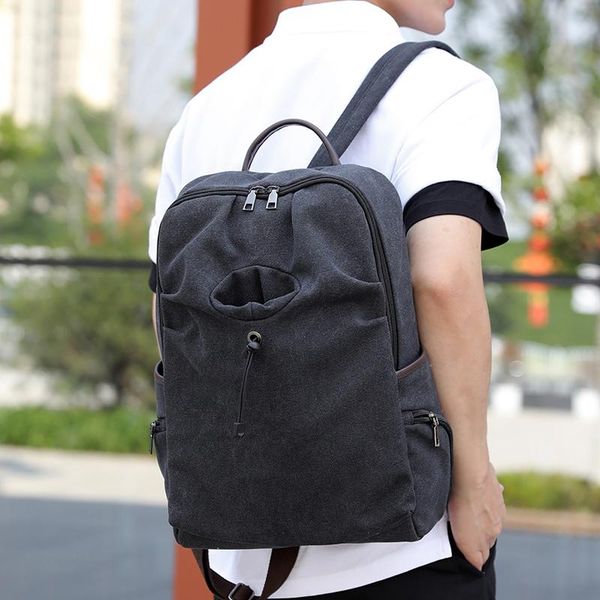 

backpack male school leisure solid travel canvas casual bag pack men large capacity vintage for