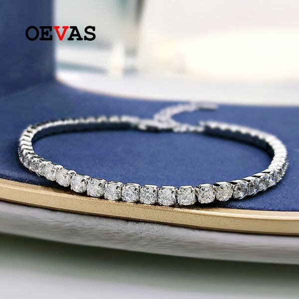 

oevas 100% 925 sterling silver 3mm full high carbon diamond bracelet for women sparkling wedding party fine jewelry whole, Golden;silver