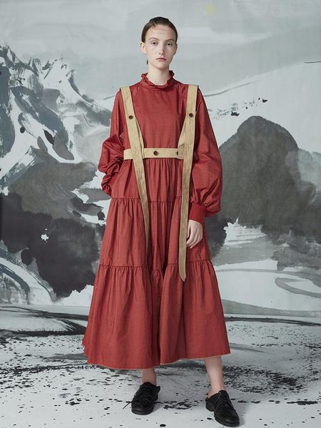 

casual dresses fall winter 2021 collection detachable straps long sleeve a line women dress, Black;gray