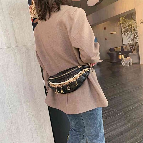 Frauen Kette Taille Tasche Gold Buchstaben Weibliche Fanny Pack Plaid Luxus Hüfte Gürtel Hohe Qualität Schulter Crossbody Brust S 210911