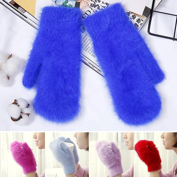 

sports gloves wool female winter mittens fur fingerless women girls 2021, Black