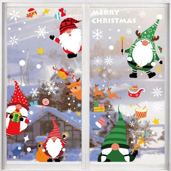

party decoration christmas wall stickers double side static sticker santa claus deer xmas tree window room snowflakes year decor