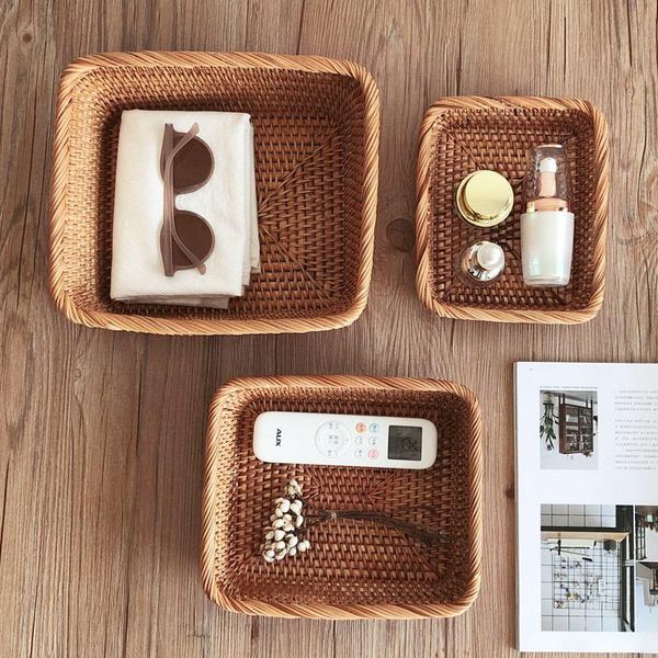 

storage baskets handmade rattan household items fruit tea bread picnic cosmetic box kitchen supplies organizer