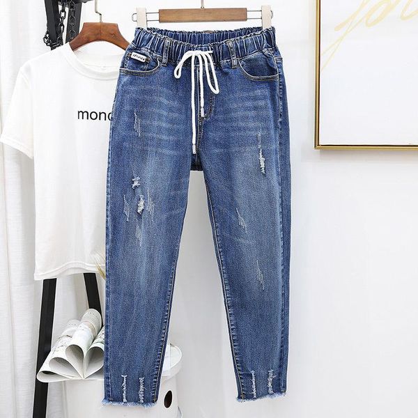 

women's jeans 2021 autumn women ripped boyfriend loose trousers fashion high waist oversized denim pants mujer vaqueros w9, Blue