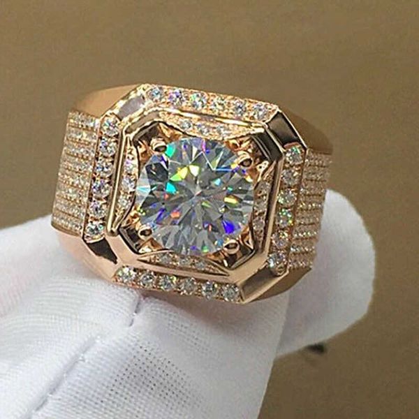 

new imitation zircon wide men's diamond men ring with micro set square diamond ring wedding single beautiful rings, Golden;silver